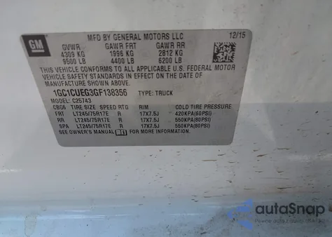 2016 Chevrolet Silverado 2500Hd Wt из США, поврежденный, VIN 1GC1CUEG3GF138356